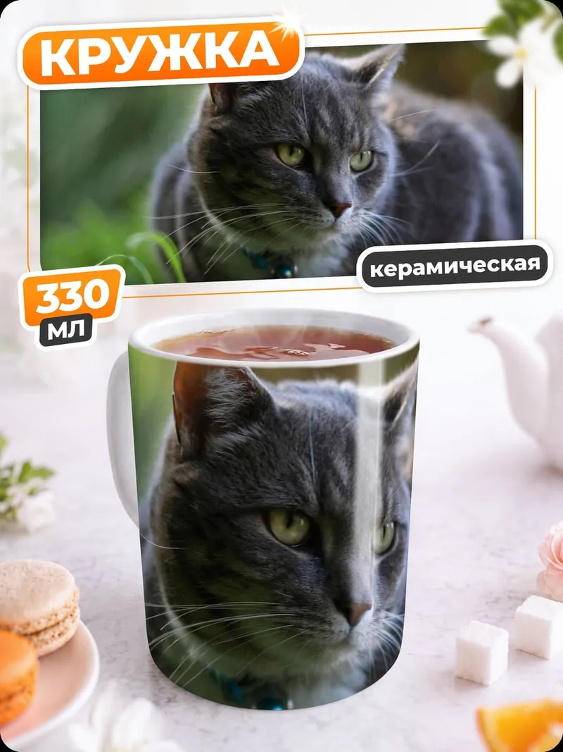 Кружка керамическая серый кот
