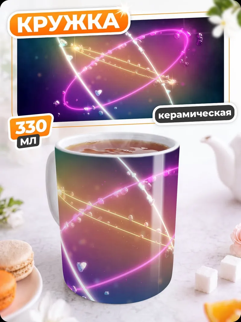 Кружка керамическая неоновые орбиты космос
