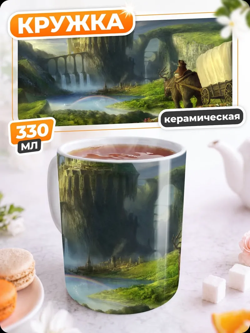Кружка керамическая Замок у водопада