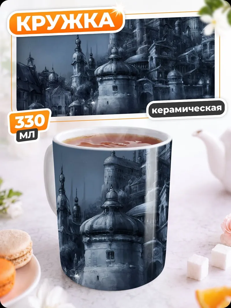 Кружка керамическая мрачный город в тумане
