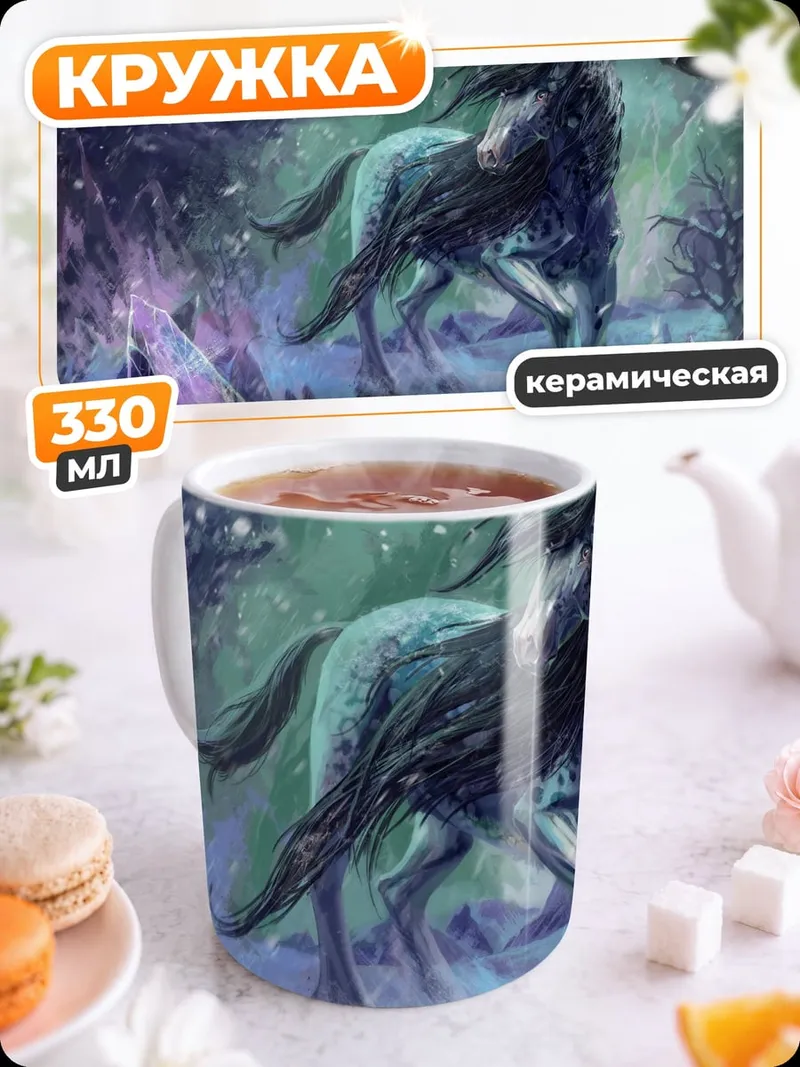 Кружка керамическая Зимний Волк Северное Сияние