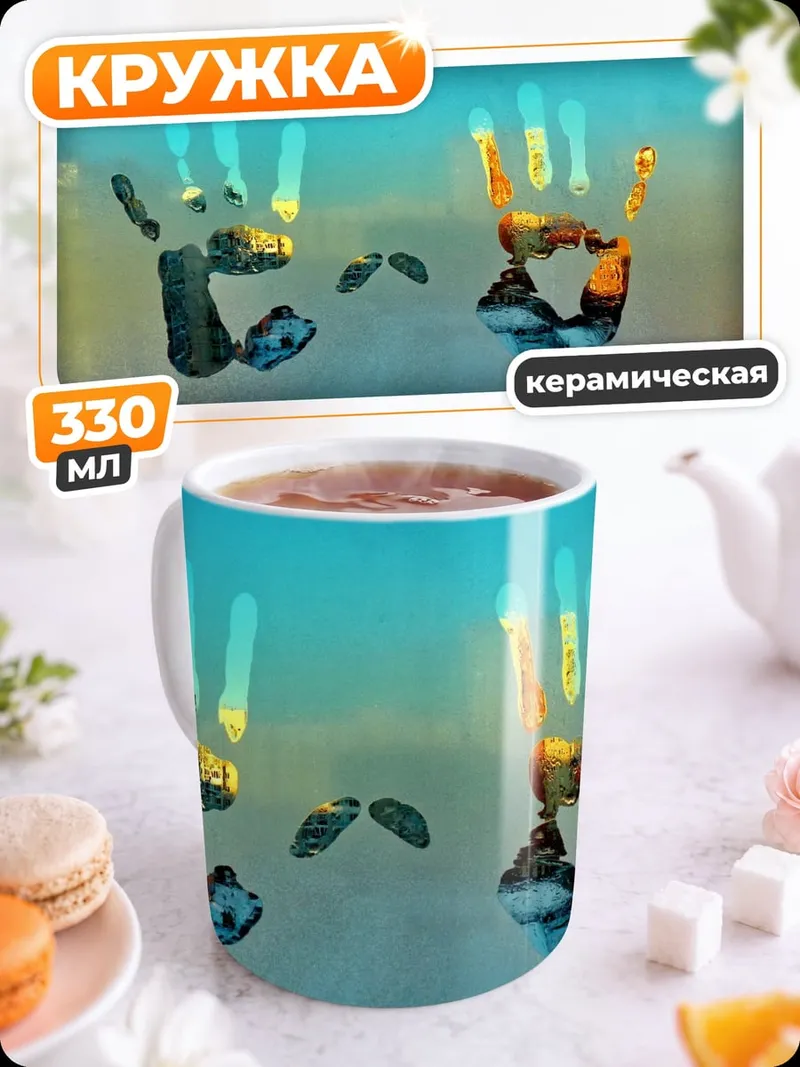 Кружка керамическая цветные отпечатки рук