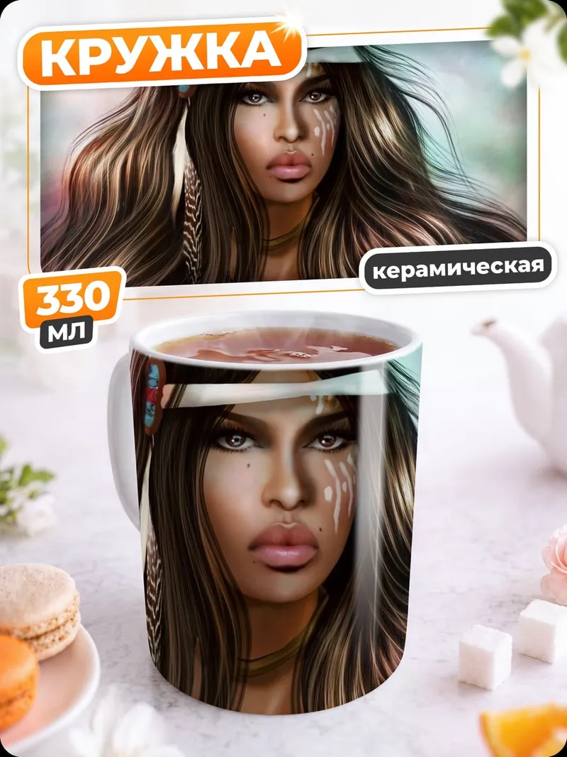 Кружка керамическая воительница индейцев