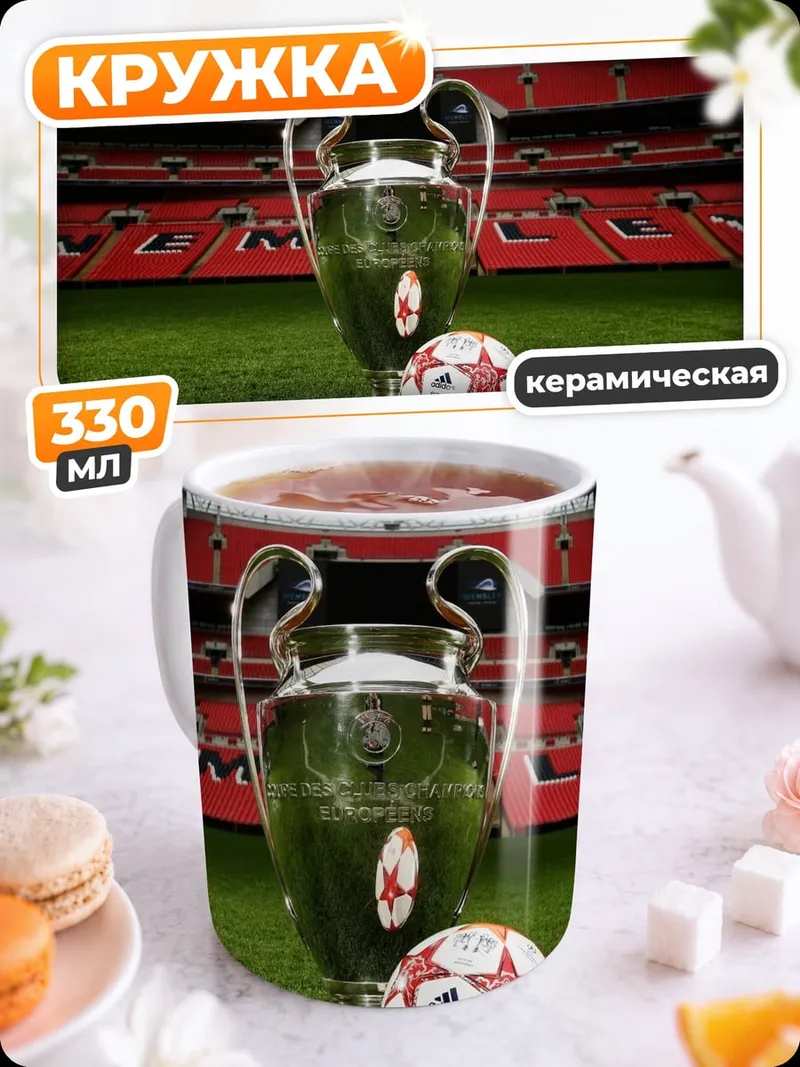 Кружка керамическая Кубок чемпионов и мяч