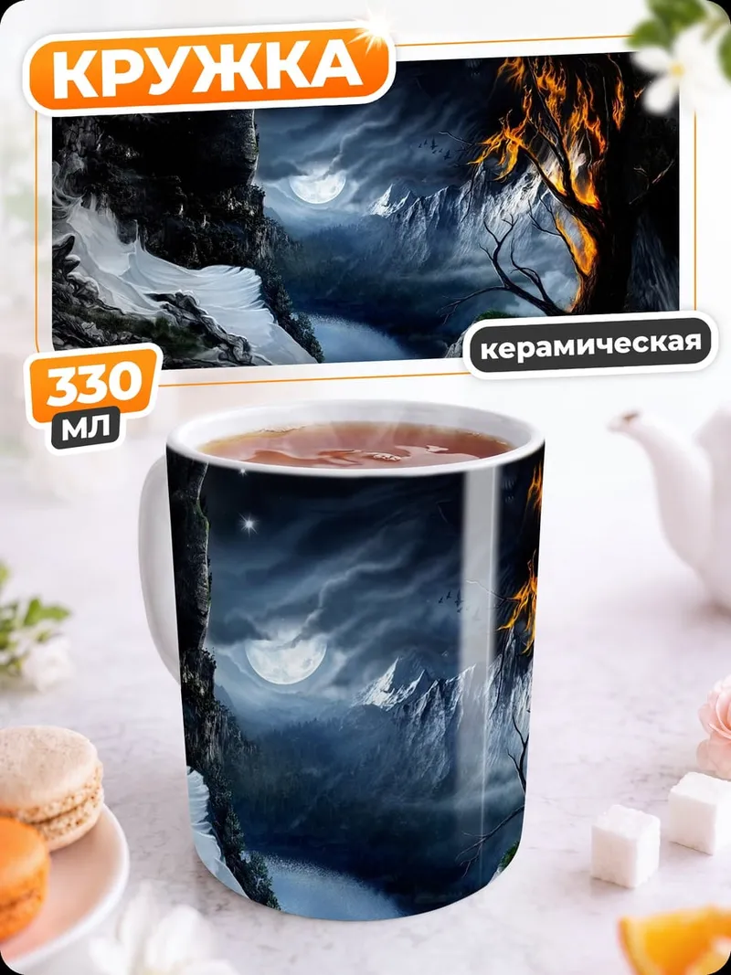 Кружка керамическая Ночной пейзаж с луной