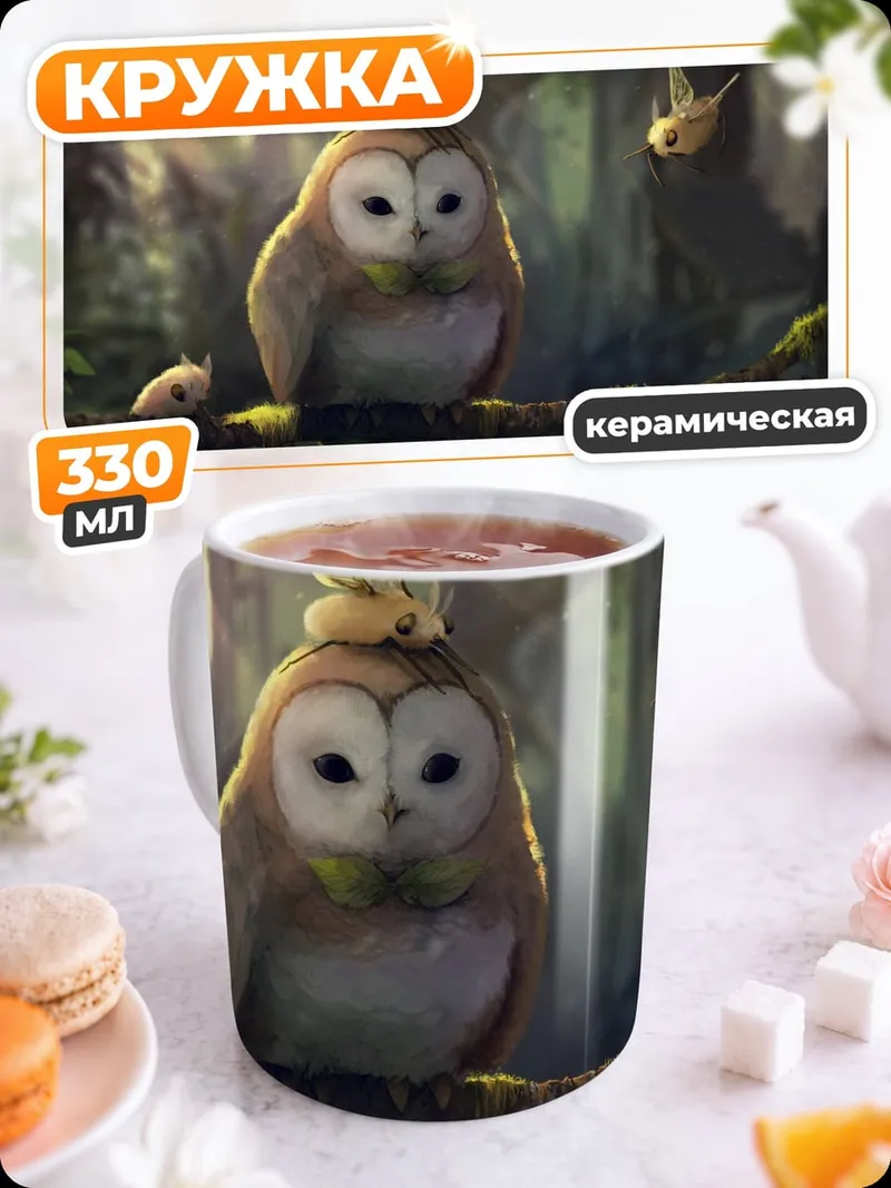Кружка керамическая Сова и птенцы
