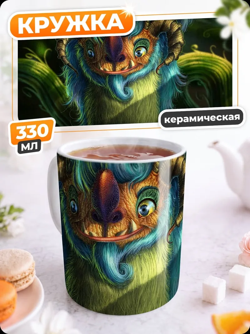 Кружка керамическая синий монстр на ветке