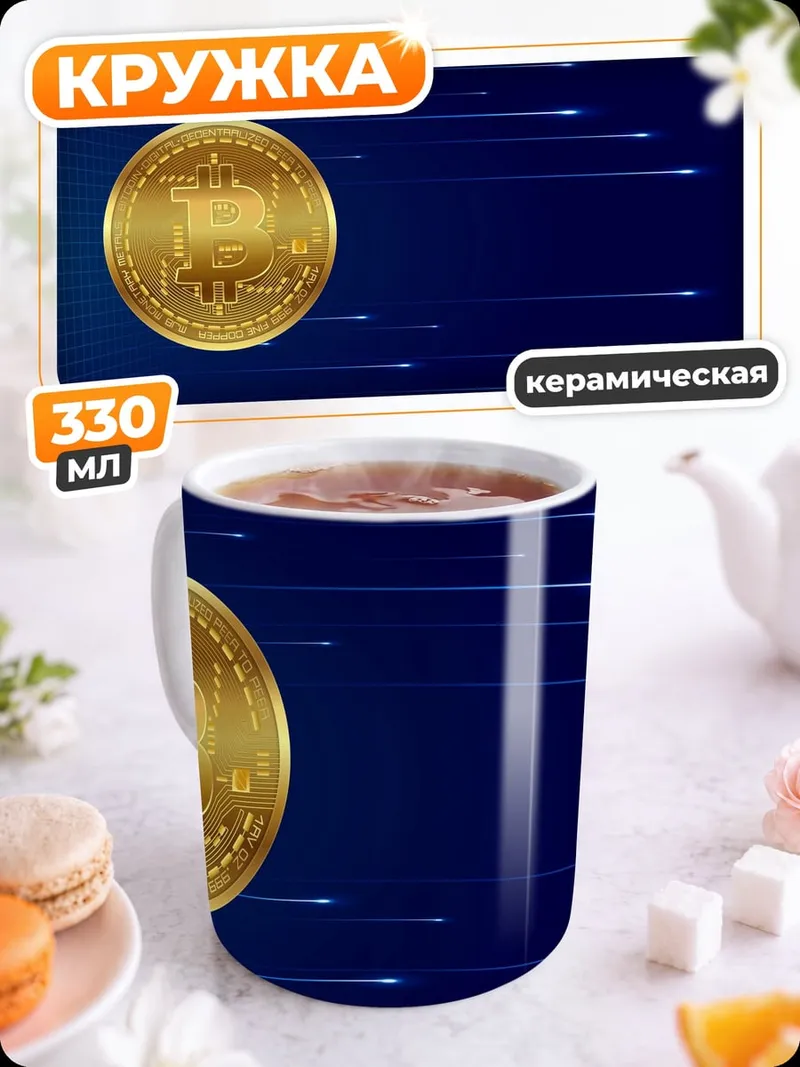 Кружка керамическая Золотой биткоин летит