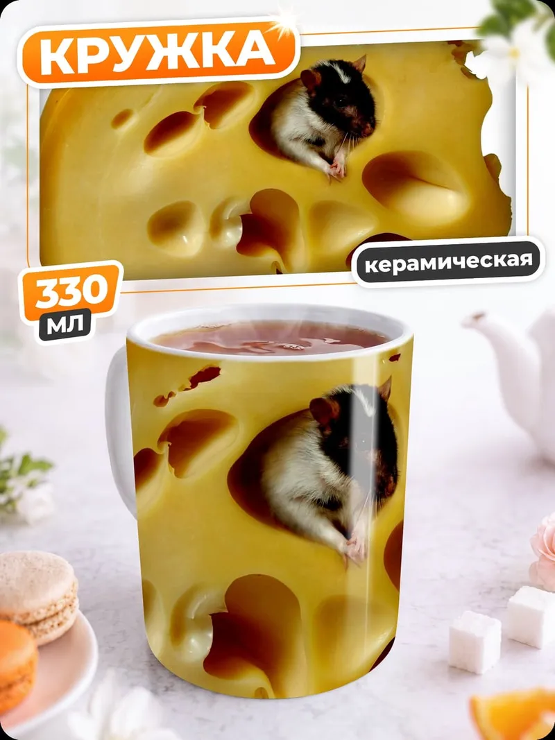 Кружка керамическая мышь в сыре