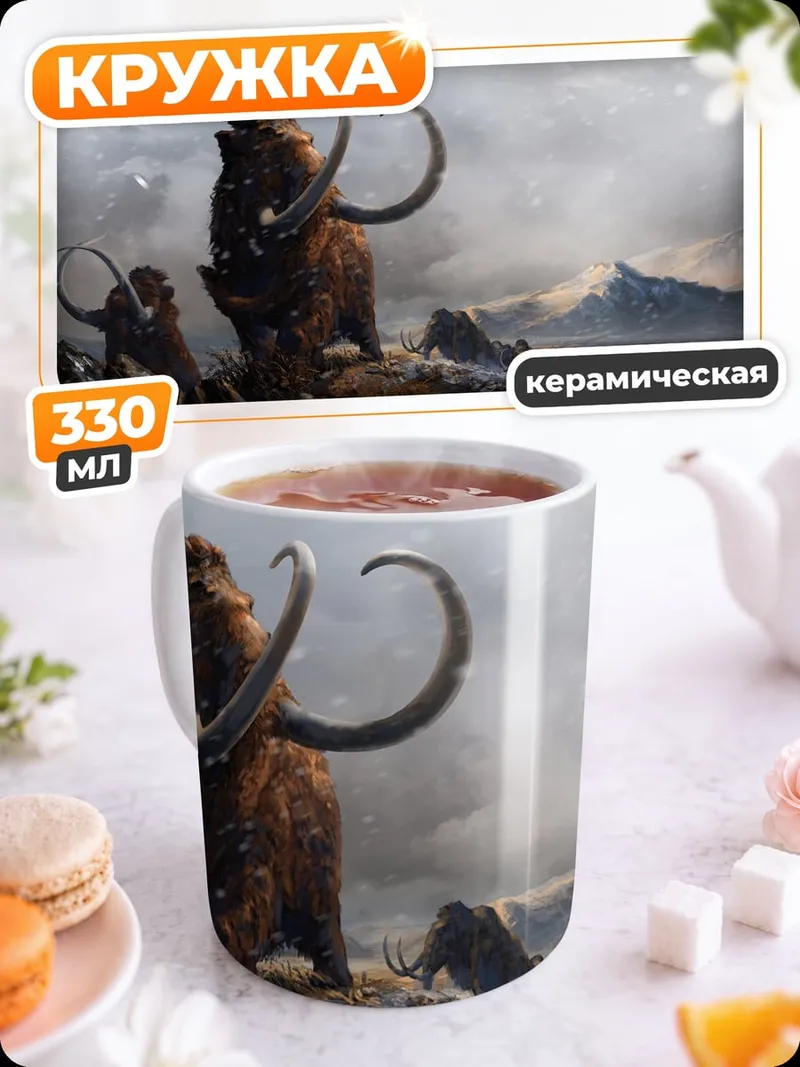 Кружка керамическая мамонт в тундре