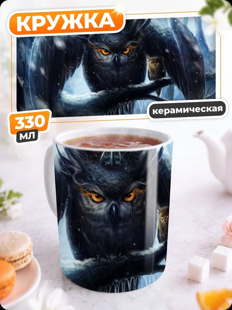Кружка керамическая зимний филин