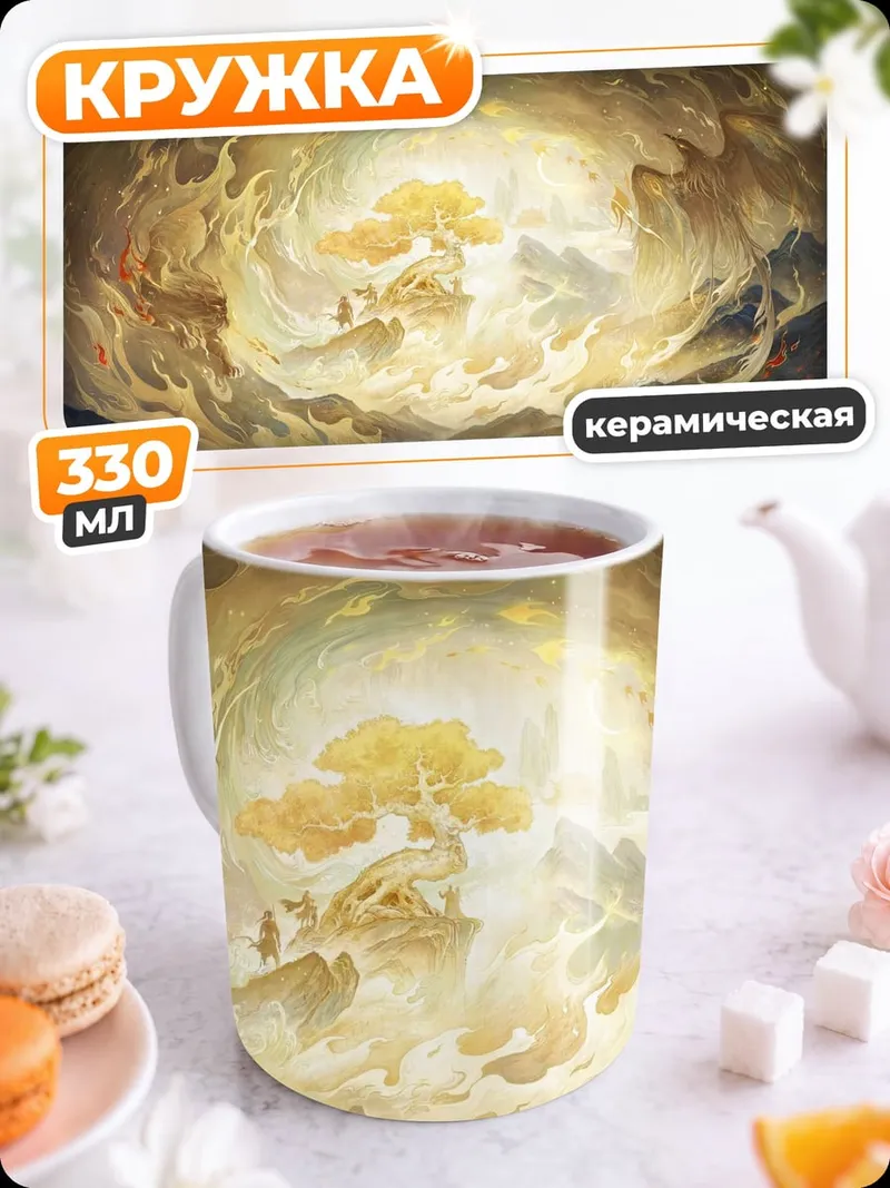 Кружка керамическая золотое дерево свет