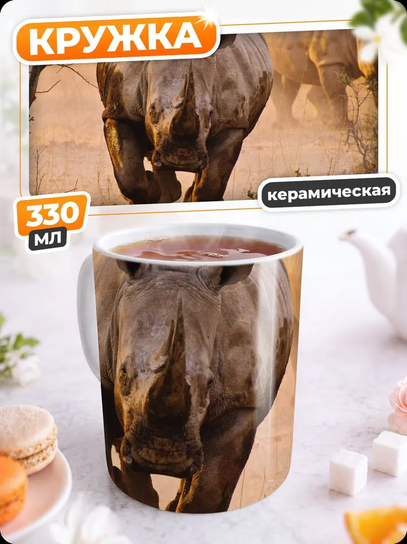 Кружка керамическая Бегущий носорог саванна