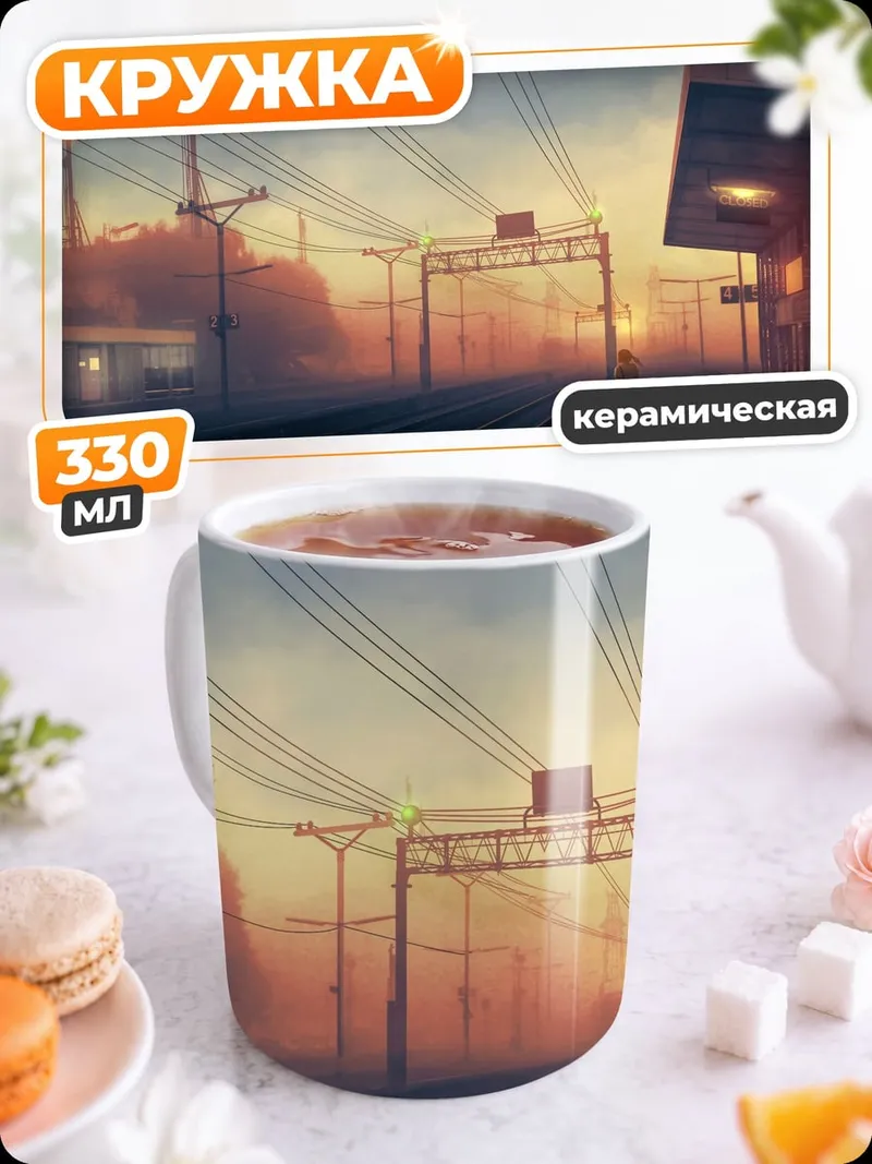Кружка керамическая Закат на станции