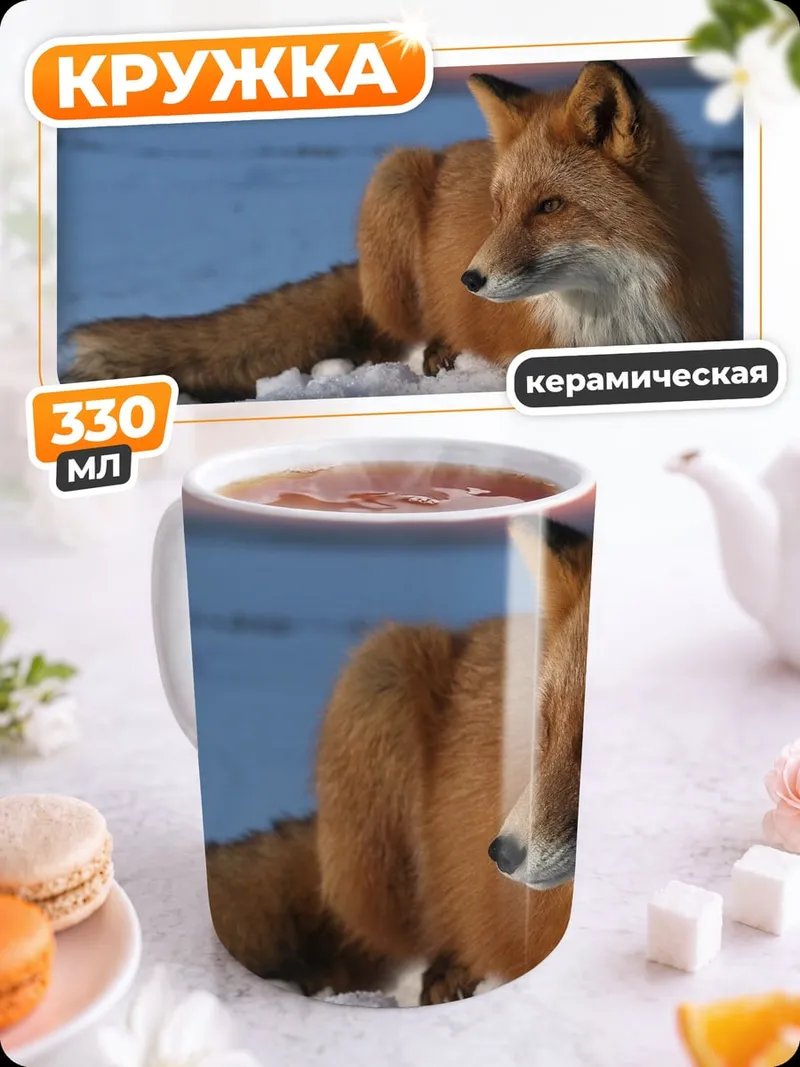 Кружка керамическая Лиса снег закат