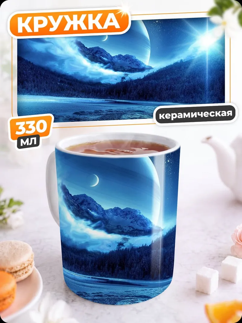 Кружка керамическая Синий космос корабль