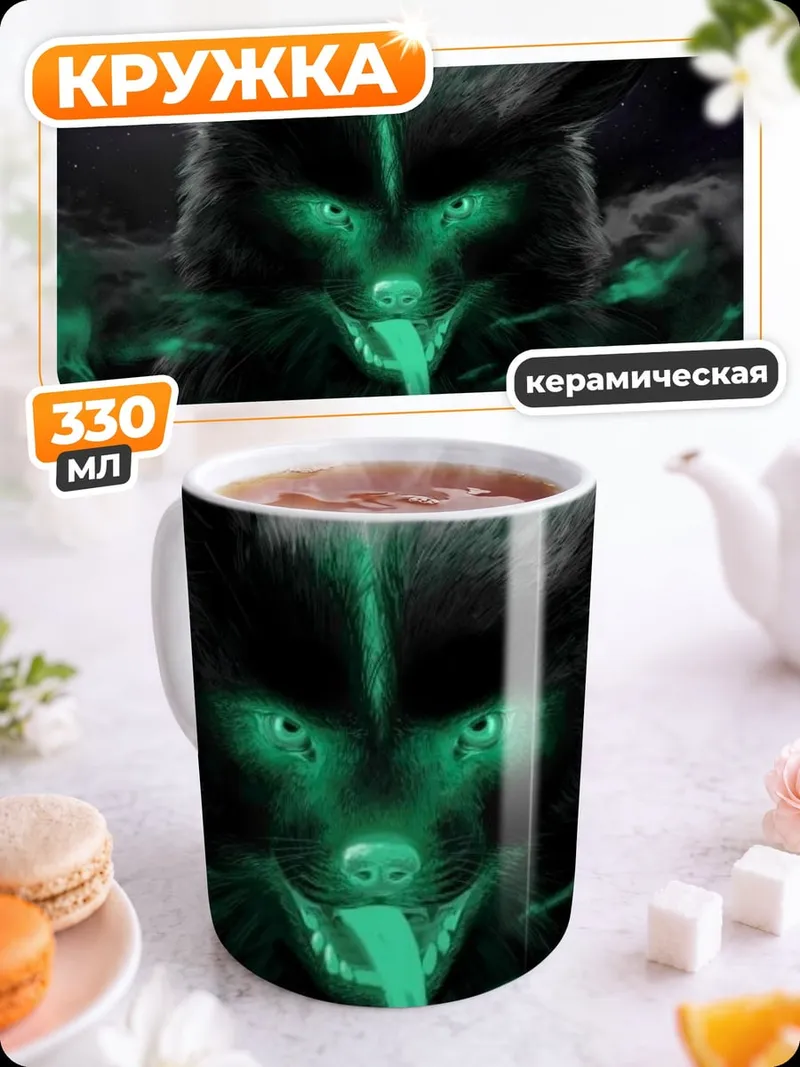 Кружка керамическая Зеленый волк
