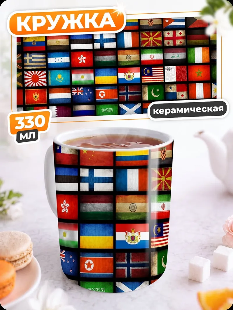 Кружка керамическая Коллаж флагов мира