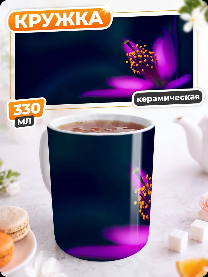 Кружка керамическая Фиолеточный цветок ночью