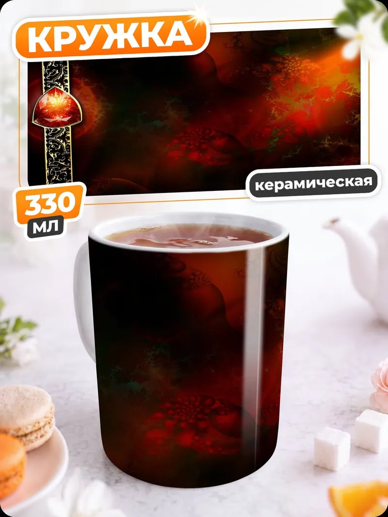 Кружка керамическая Огненный узор с камнем