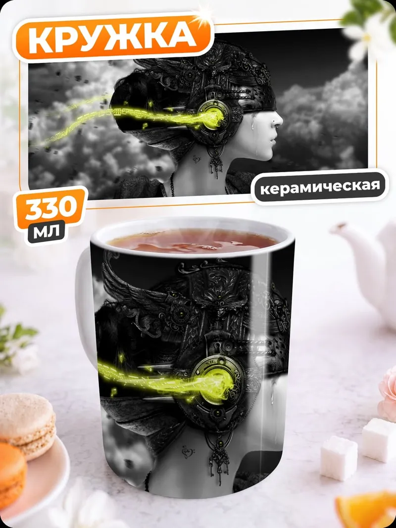 Кружка керамическая Девушка киберпанк наушники