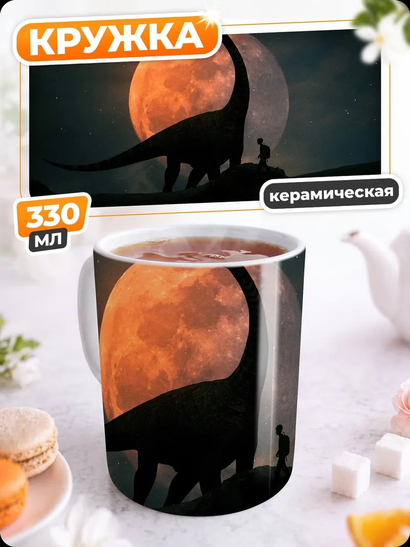 Кружка керамическая динозавр и луна