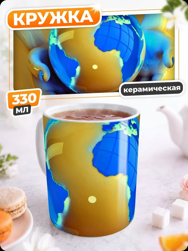 Кружка керамическая земля в руках