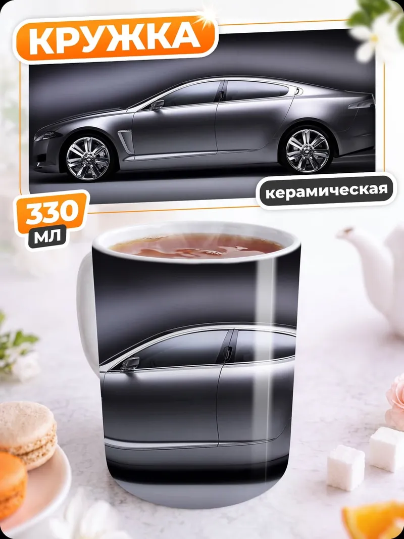 Кружка керамическая Серебристый седан спорткар