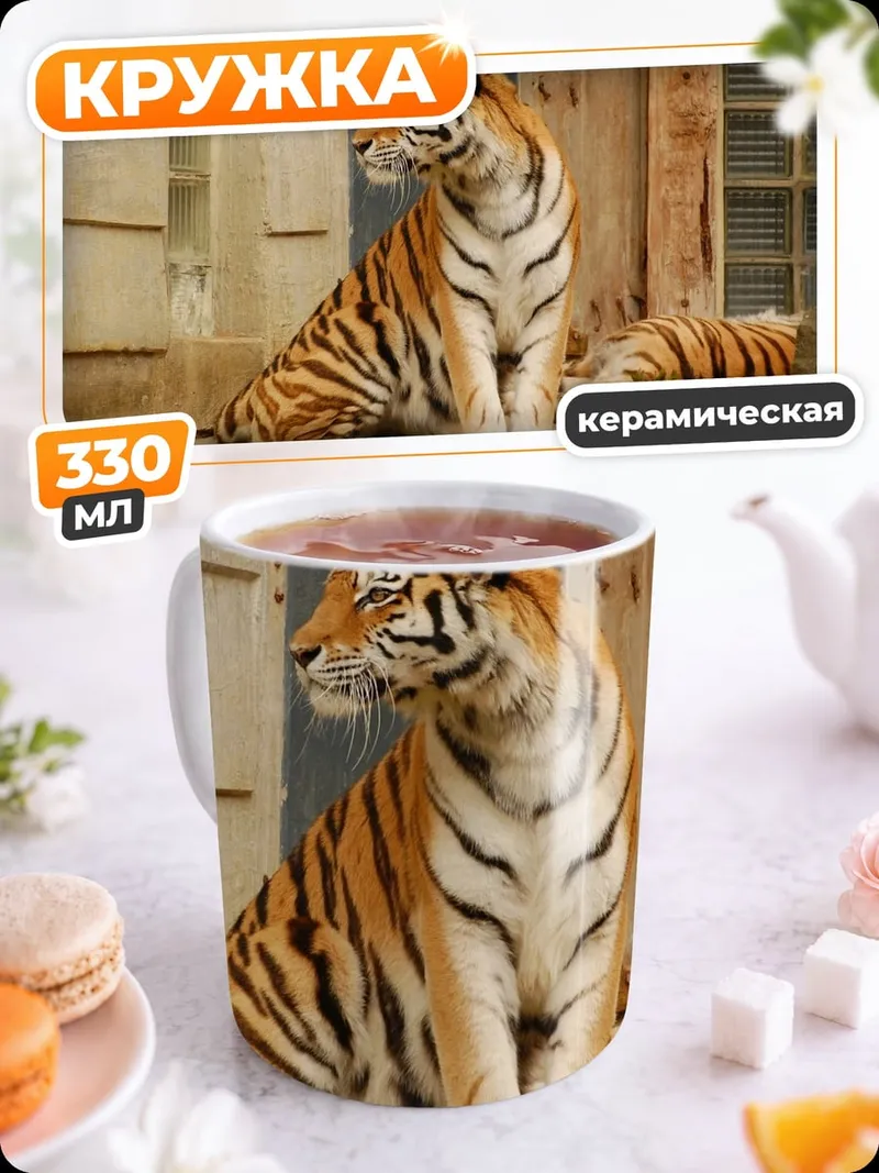 Кружка керамическая Сидящий тигр зоопарк
