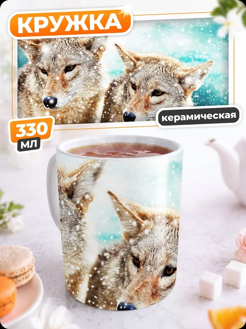 Кружка керамическая Два койота в снегу