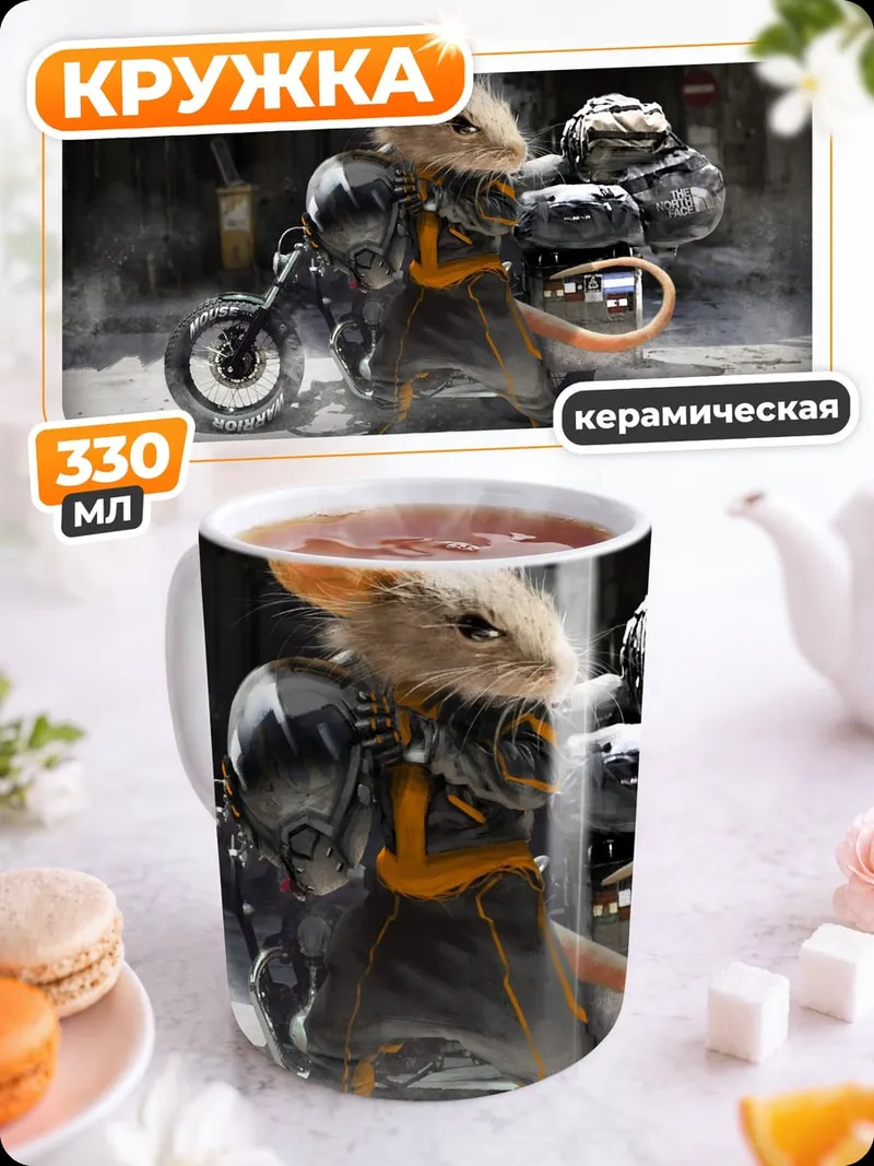 Кружка керамическая Мышь байкер