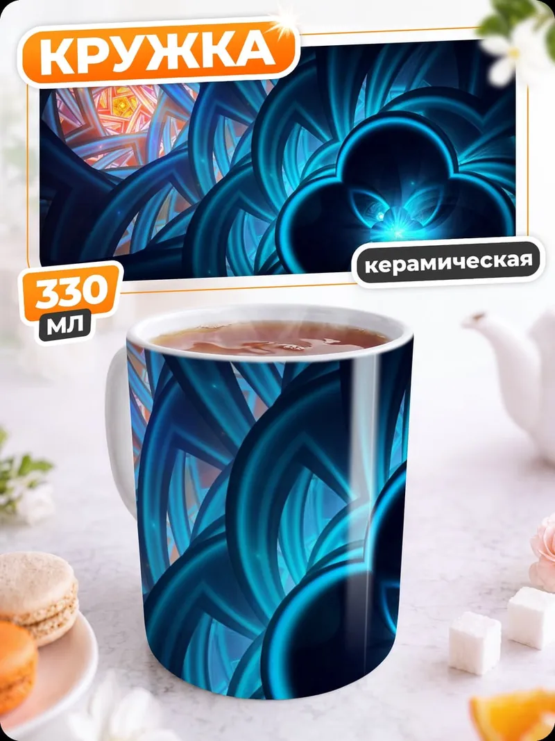 Кружка керамическая Синяя фрактальная геометрия