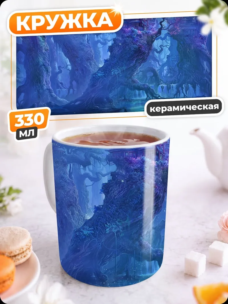 Кружка керамическая волшебный синий лес