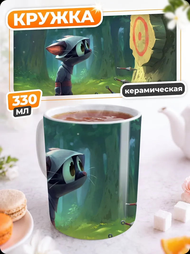 Кружка керамическая кот метает ножи
