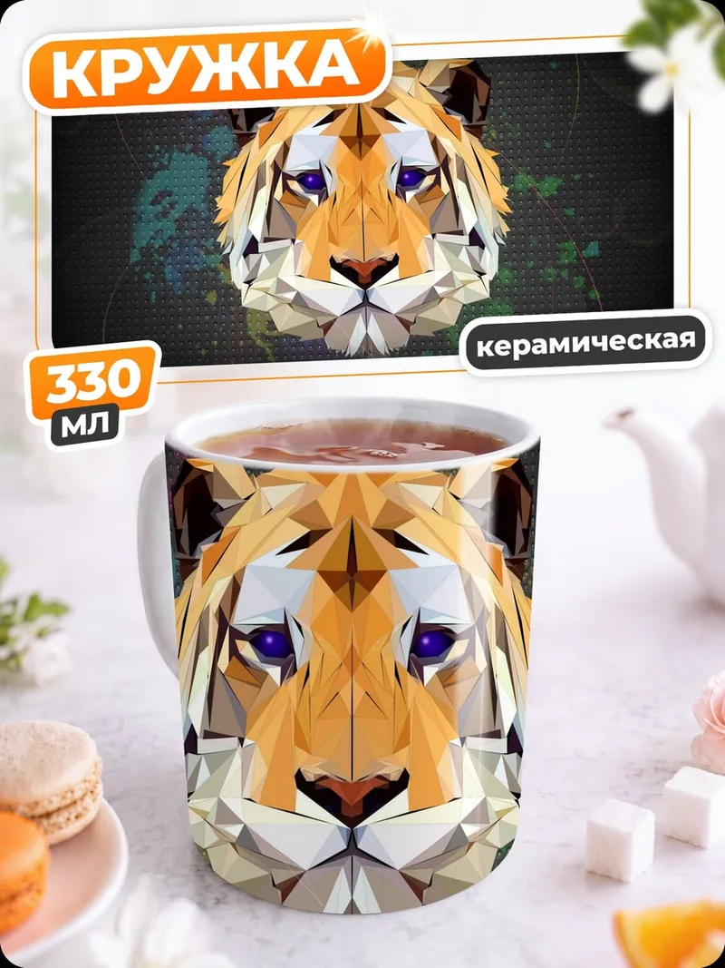 Кружка керамическая Геометрический тигр арт