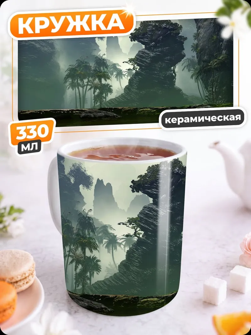 Кружка керамическая Туманные горы и деревья