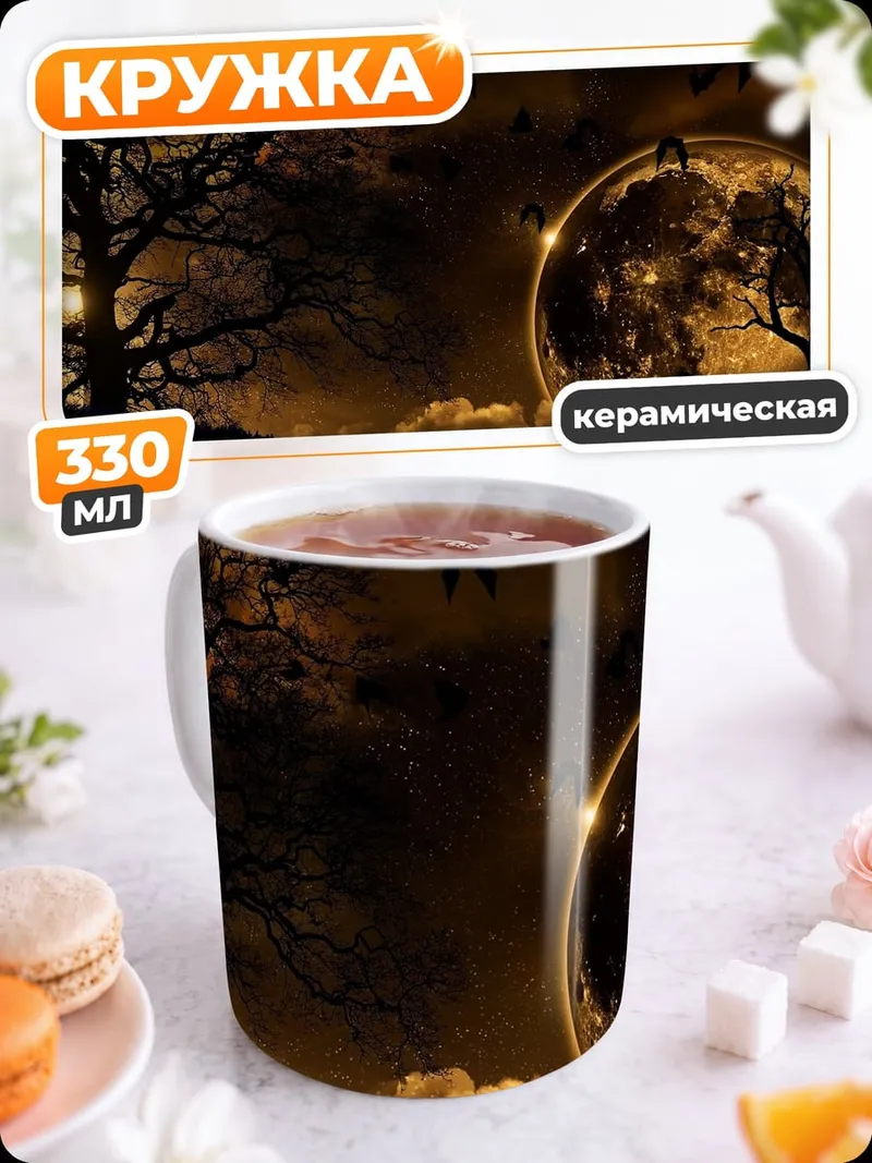 Кружка керамическая лунная ночь с воронами