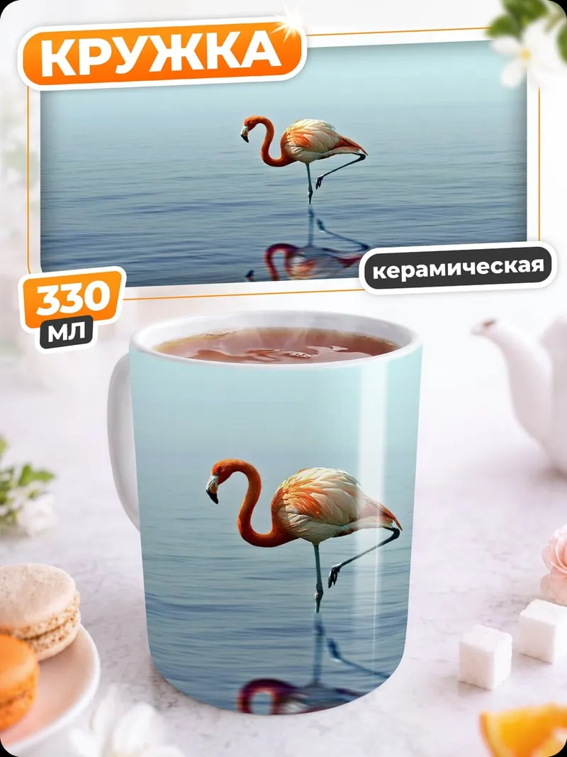 Кружка керамическая Одинокий фламинго на воде