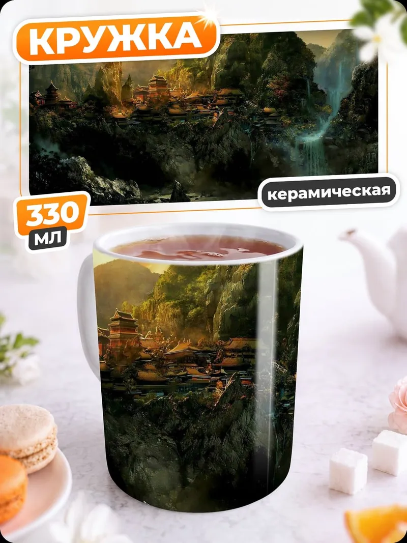 Кружка керамическая Горная долина с водопадом