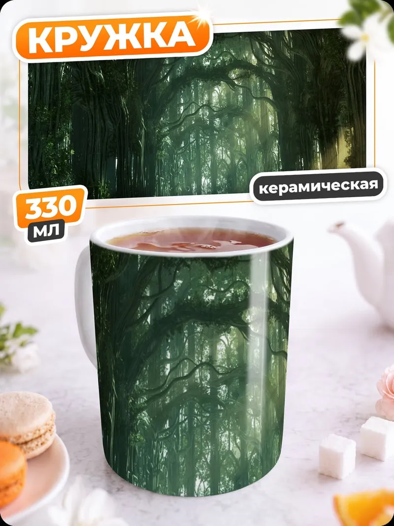 Кружка керамическая Заколдованный лес с туманом
