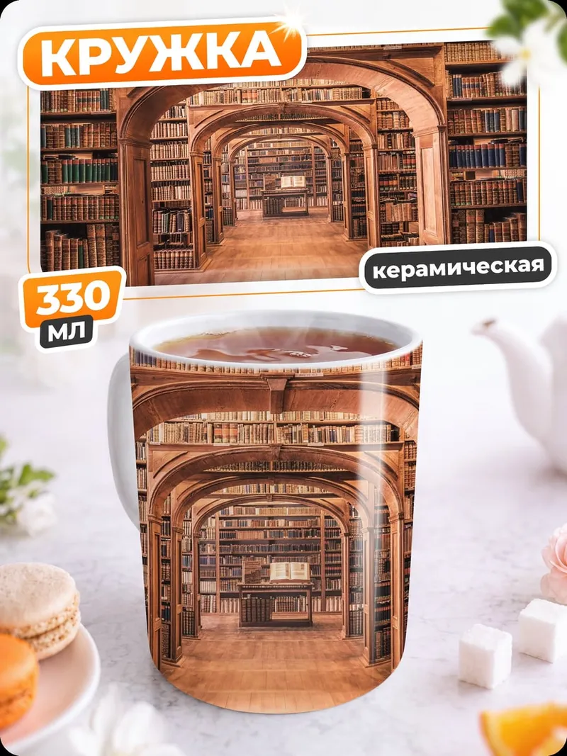 Кружка керамическая старинная библиотека