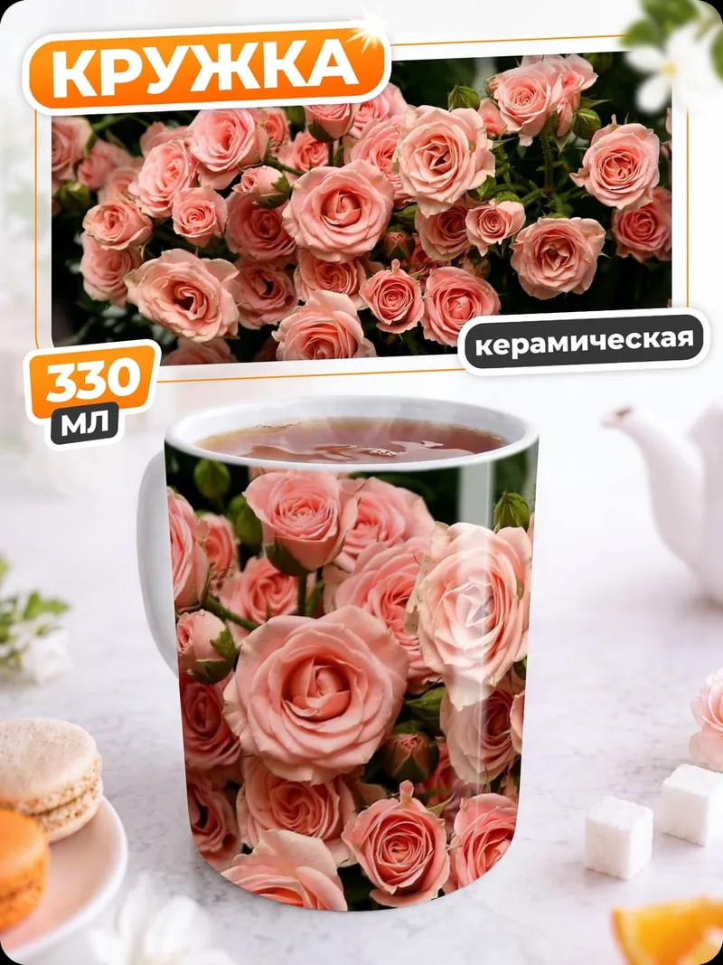 Кружка керамическая Нежные розовые розы