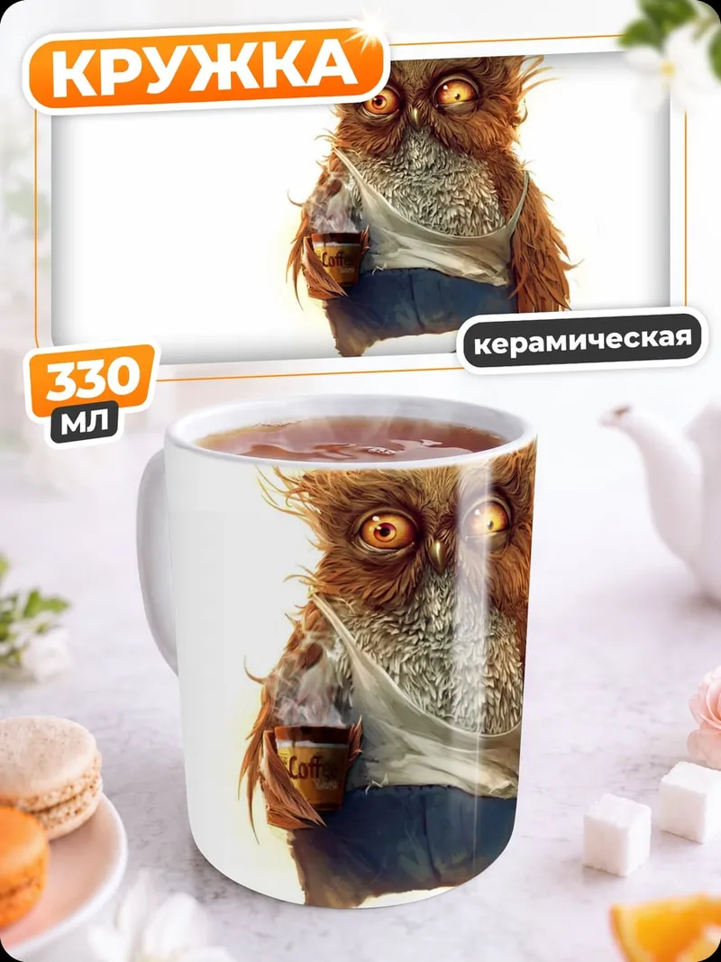 Кружка керамическая Сонная сова в рубашке