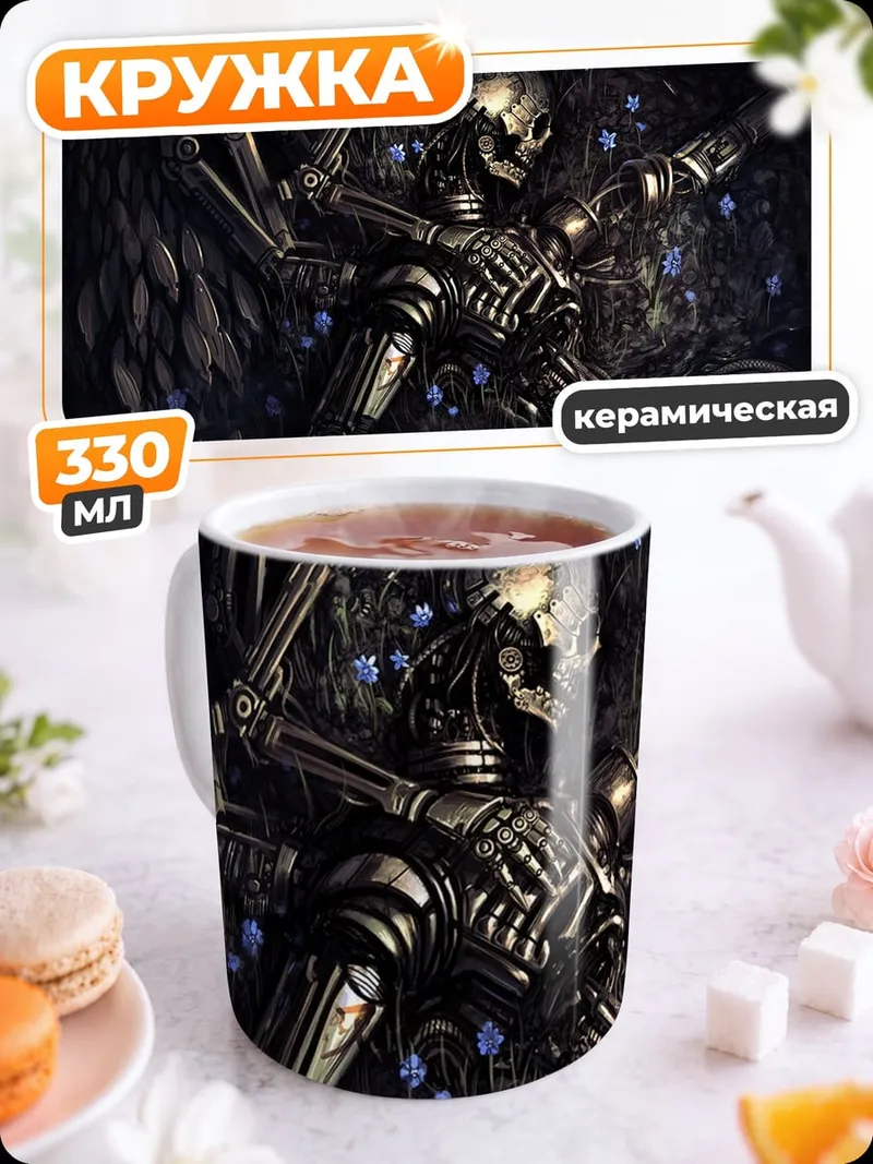Кружка керамическая киберпанк скелет