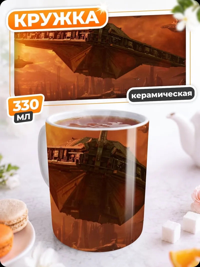 Кружка керамическая Космические корабли в небе