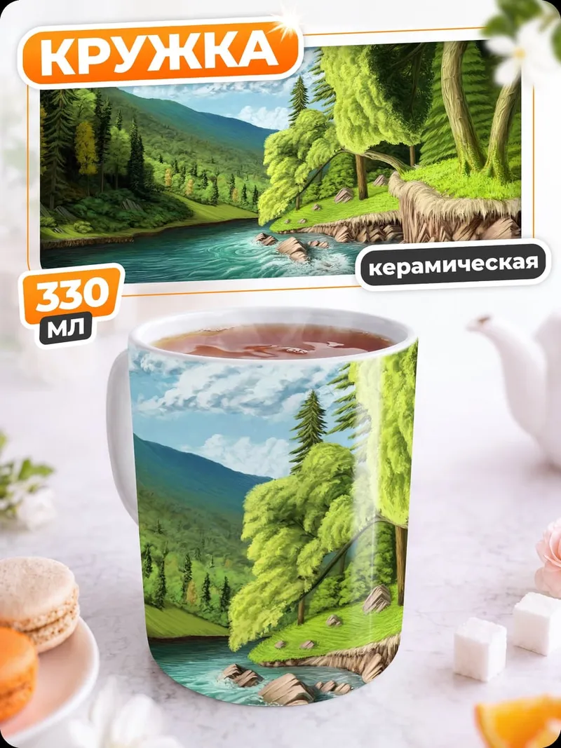 Кружка керамическая Горная река летом