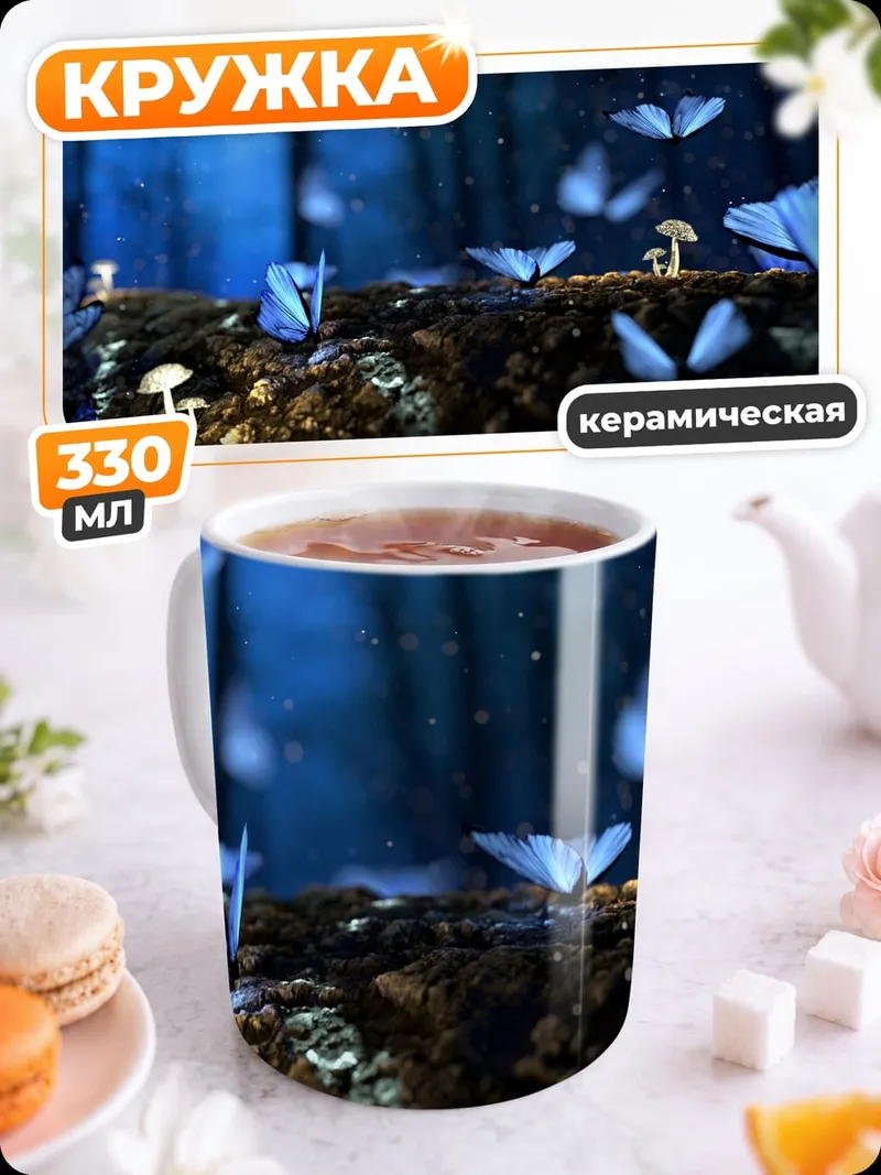 Кружка керамическая Синие бабочки лес