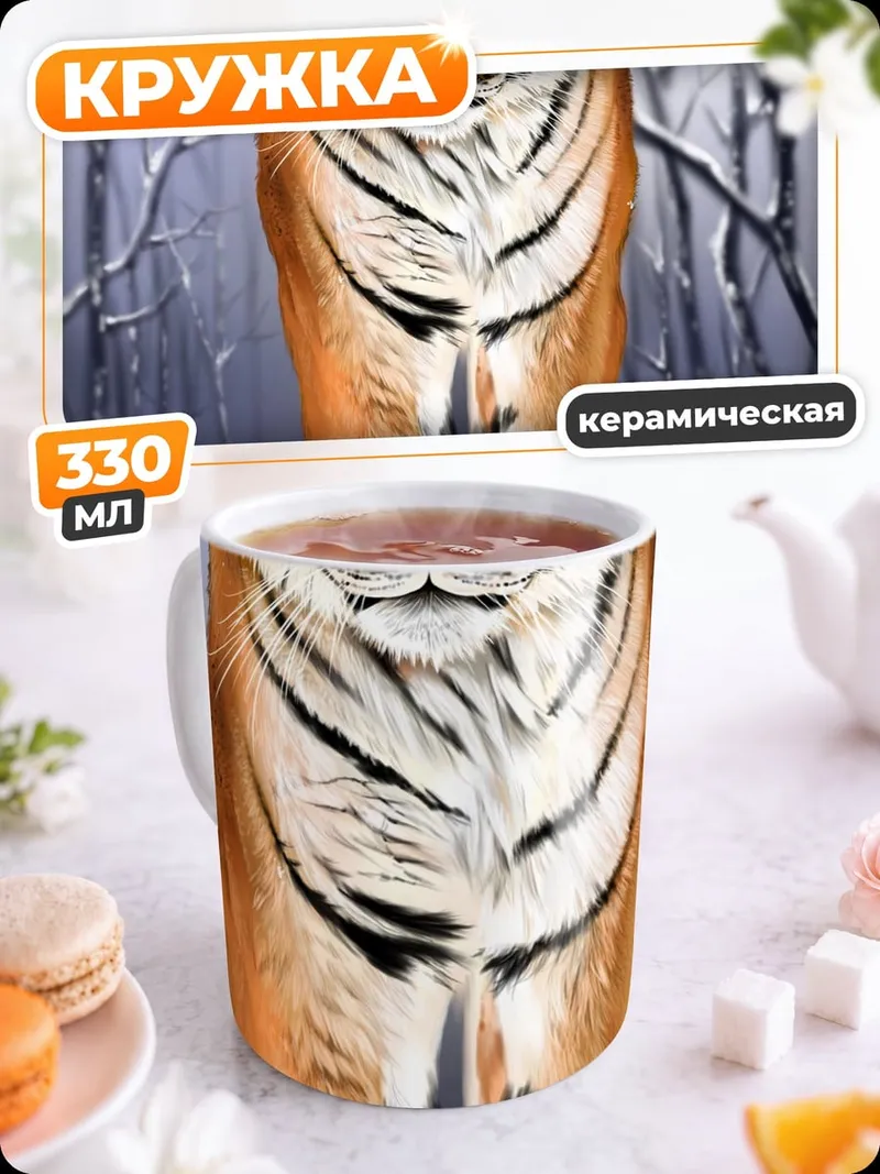 Кружка керамическая идущий тигр зимой