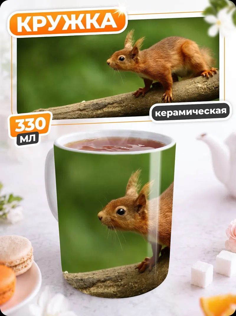 Кружка керамическая Белка на ветке