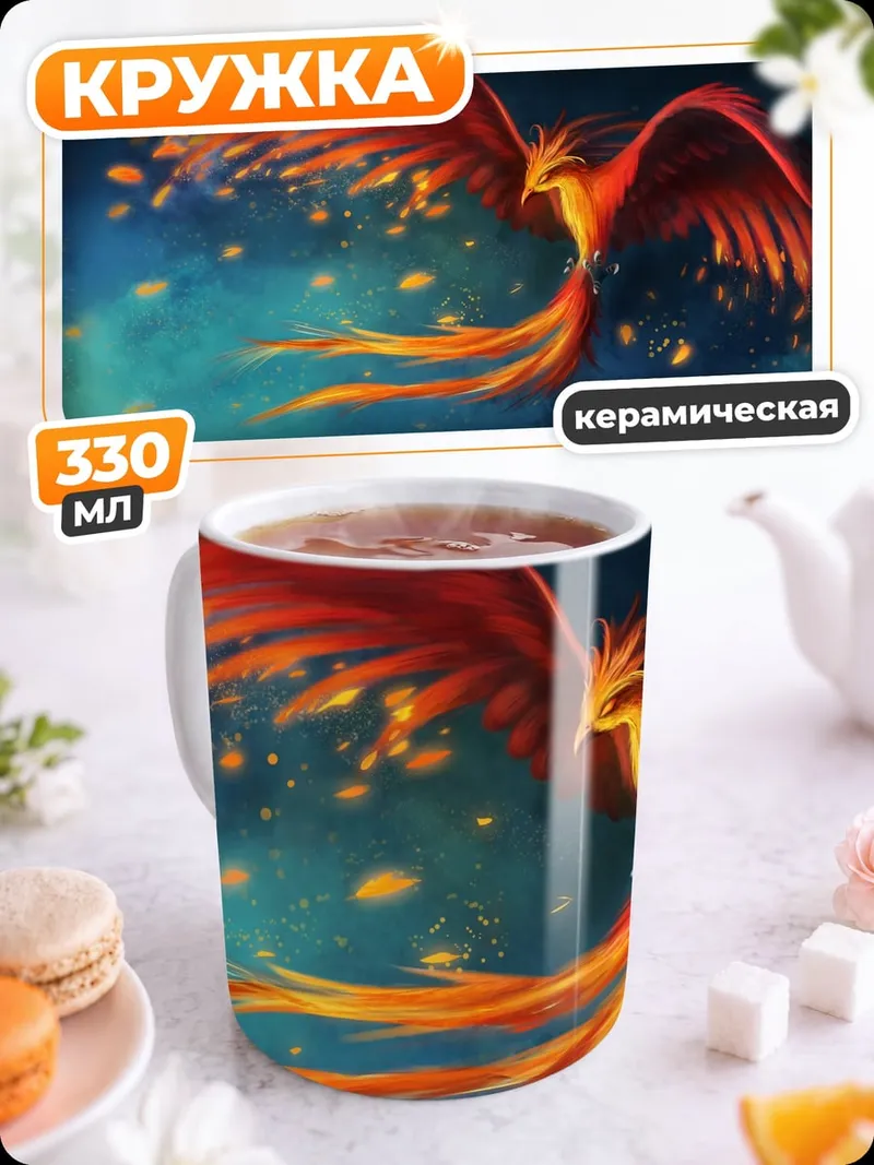 Кружка керамическая Огненный феникс в небе